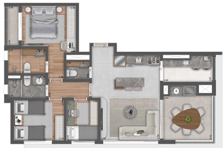 3_dorms_89m²